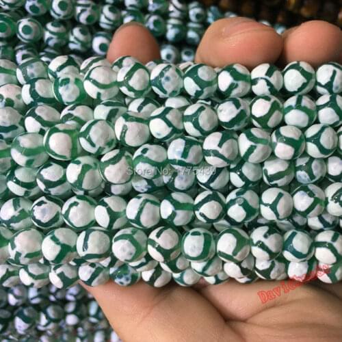 Wholesale Green white linen football natural agat round onyx faceted stone beads 8mm 15" strand/lot jewelry making