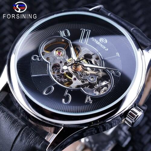 Forsining 2018 Black Watch Mens Mechanical Watches Creative Skeleton Clock Top Brand Luxury Luminous Hands Male Wrist Watch