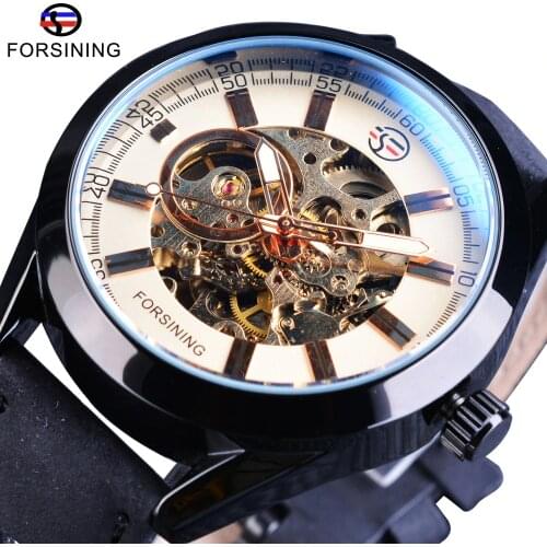 Forsining Open Work Series Military Automatic Wrist Watch Genuine Leather Belt Men Skeleton Watches Top Brand Luxury Mechanical