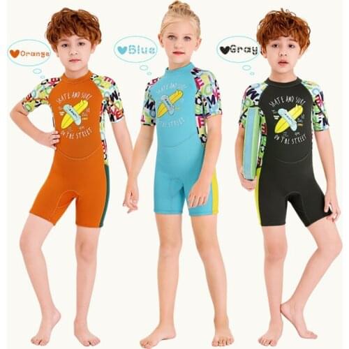 2.5mm Childrens Diving Swimwear Gilrs Body Short-sleeved Warm Swimsuit Boys Kids Sunscreen Quick Diving Suit Clothes