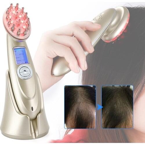 Electric Laser Hair Growth Comb Hair Care Brush Therapy Comb Infrared RF EMS Nano LED Red Light Vibration Massage Heath Care