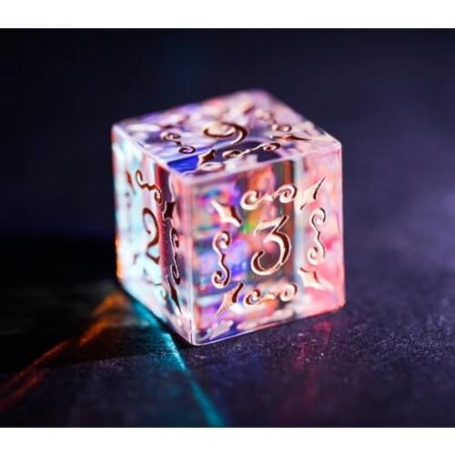 Fantasy Crystal D6 Dice Handmade Engrave Rainbow Stone Energy Symbol Dice For DND RPG COC Borad Games Gift Crafts Offer Custom