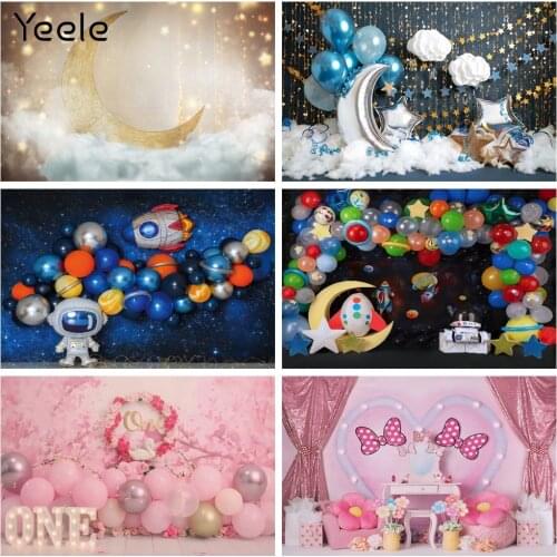 Yeele Blue Balloon Cake 1 Year Birthday Party Scene Photography Backdrops Customized Photographic Backgrounds For Photos Studio