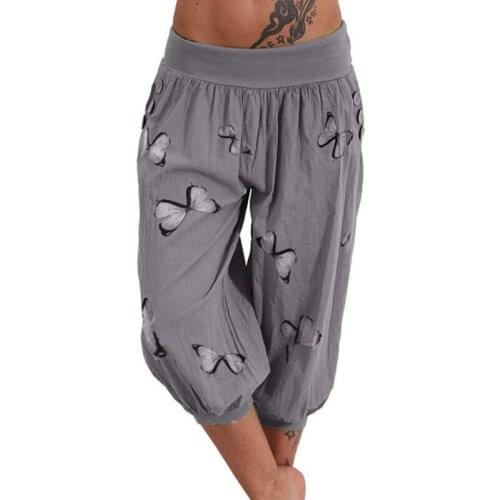 Summer Print Women Capris Pants High Waist Harem Pants Streetwear Female Pocket Baggy Capri Jogger Trousers Bottoms