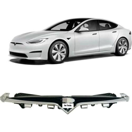 Set Of 3pcs For Tesla Model S 2016-2019 Front Bumper Upper Chrome Grille with Car Logo 1056377-00-F 1062472-00-E 1053686-00-F