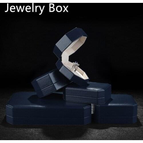 Mazarine blue ring box for jewelry storage earing pendant package jewelry-set boxes packaging display leather velvet women gift