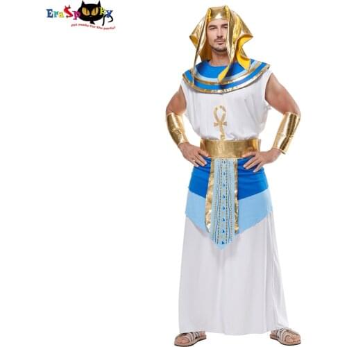 Eraspooky King Tut Costume for Men Halloween Costume Adult White Pharaoh Costume Outfit