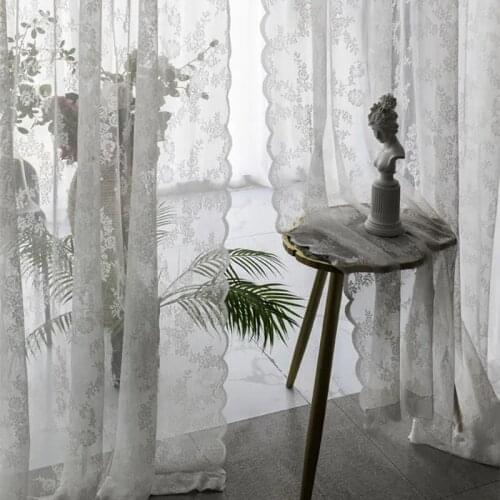 Lace Curtains Pastoral Style White Sheer Tulle Curtains Drapes Embroidery Window Screening for Home Living Room Decor