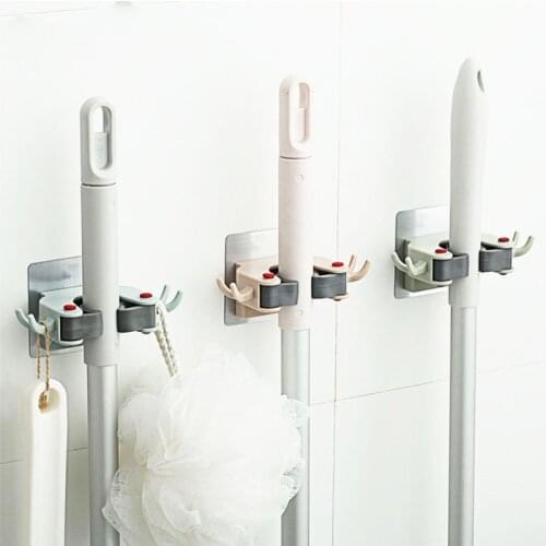 Hooks Don't Punch Multi-Purpose Shelf Wall Mounted Mop Organizer Holder RackBrush Broom Hanger Kitchen Bathroom Strong Hook