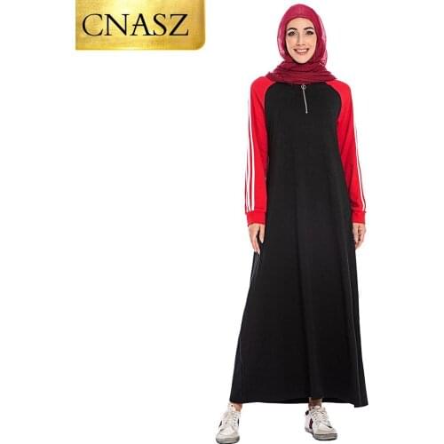 Muslim Dubai Islamic Clothing Neckline At Zipper Abaya For Women Long Sleeve Dress 2019 Fashion Sports Dress Have Large Size