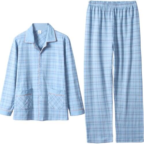 Autumn Men Pajamas 100% Cotton 2 Pieces Fashion Sleepwear Pijama Mans Warm Bedgown Home Clothes PJ Plaid Pure Cotton Pajamas