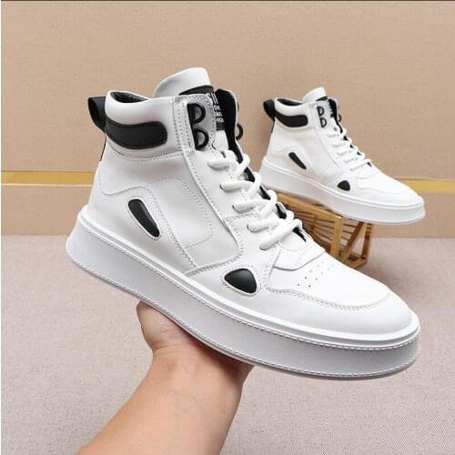 High qualitMen Fashion Casual Ankle Boots Spring Autumn Punk Style Rivets Trend Shoes Male Leather High Top Hip Hop Sneakers b72
