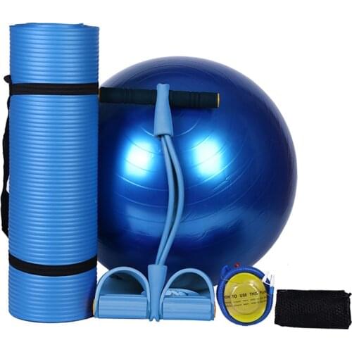 Yoga Set of 4pcs 10mm Non-slip Yoga Mats For Fitness Pilates Exercise Mats+65cm Yoga Fitness Balls+1* Foot Elastic Pull Rope