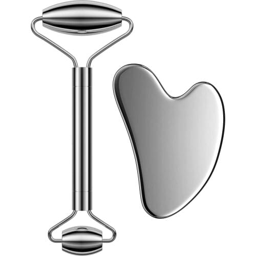 Gaodear Face Jade Roller Massager Gua Sha Set Stainless Steel Facial Massage Scraping Board For Anti-Ageing Skin Care Tools