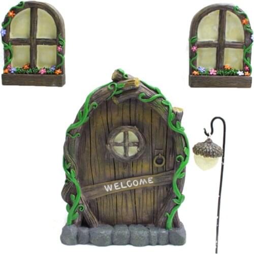 Window Set Pendant Ornaments Doors And Windows Tree Decoration DIY Craft Wall Hanging Fairy Patio Garden Resin Luminous