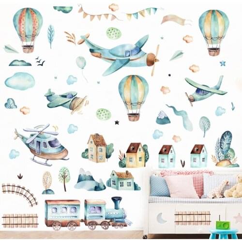 Kids room Wall Decor Wall Stickers Cartoon Airplane Hot air balloon Vinyl Wall Decals Eco-friendly DIY Wall Murals Home Decor
