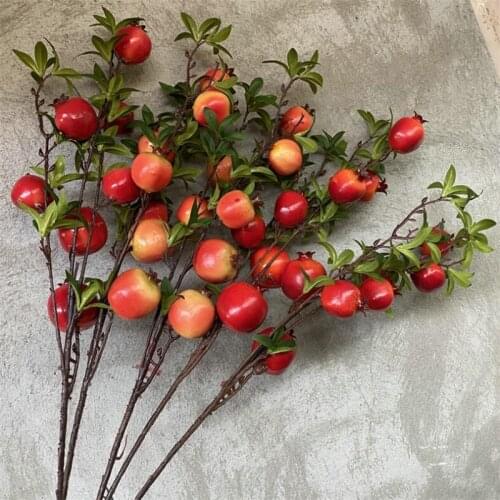 One Artificial Poemgranate Fruit Stem Fake Greenery Plant Poemgranate Tree Branch for Wedding Centerpieces Floral Decoration