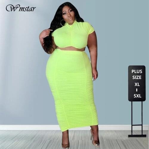 Wholesale Dropshipping Two Piece Set Plus Size Skirts Sets Women Solid Drape Short Sleeve Crop Top and Maxi Skirt Matching Set