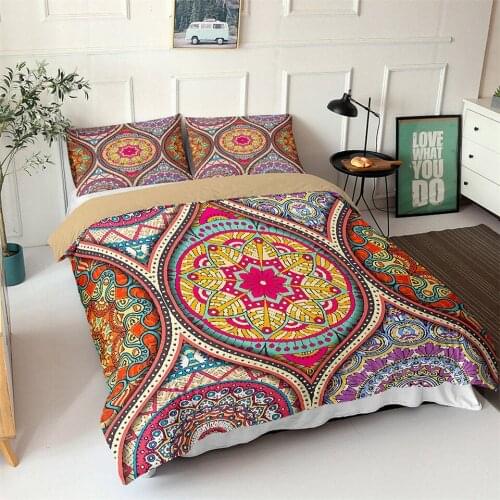 Ethnic Style Retro Duvet Cover Floral Printed Beddings Persian Flower Boho Bed Set For 2 People Cozy Quilt Cover Pillowcase Home