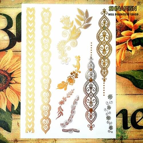 SHNAPIGN 24 style Temporary Tattoo Body Art, Morning Glory Golden Designs, Flash Tattoo Sticker Keep 3-5 days Waterproof 21*15cm