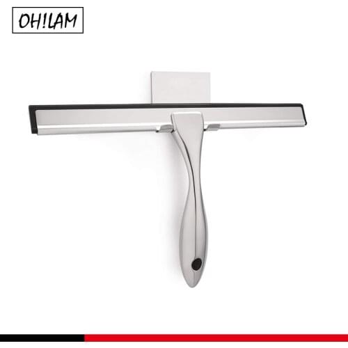 Stainless Steel Shower Squeegee Adhesive Mount Shower Doors Bathroom Window Car Glass Ergonomic Non-Slip Handle No Streak Squeak