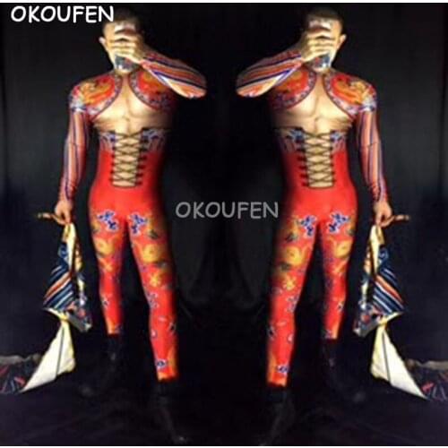 Sexy 3D Muscle Robes printed Costumes Bar nightclub male singer DJ Theme party stage show dance wear