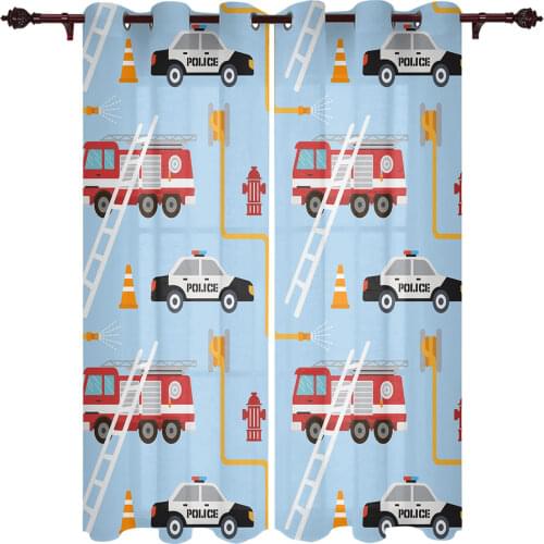 Modern Curtains Toy Car Police Car Fire Truck Baby Room Bedroom Creative Curtains Kitchen Living Room Terrace Valance Curtains