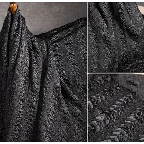 Black dragon scale three-dimensional pleated texture high temperature folds clothing designer fabric