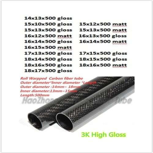 L500mm 3k Carbon Fiber Tube 14mm 15mm 16mm 17mm 18mm (Roll Wrapped) High Strength and High Corrosion Resistance