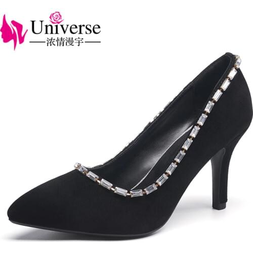 Universe elegant party women dress shoes high heel kid suede leather women pumps pointed toe ladies shoes G249