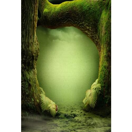 VinylBDS Green Forest Fantasy Photography Backdrop Tree Hole Wonderland Children Backdrop Wall Photo Studio Studio Background
