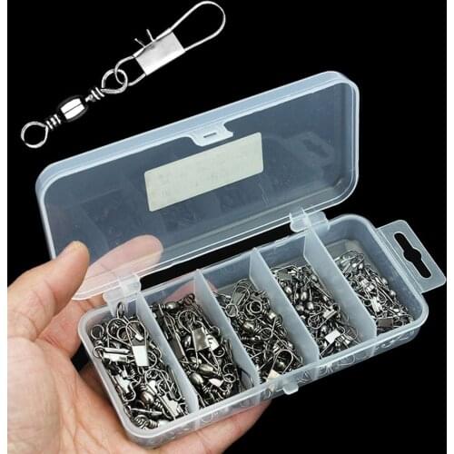 WALK FISH 100pcs Fishing Connector Rolling Swivel Pin Bearing Interlock Snap 2#-10# Fishhooks Lures Carp Fishing Accessories
