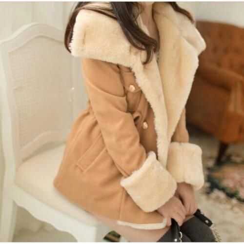 2021 Winter Autumn Warm Coats Woolen Slim Double Breasted Thick Coat Jacket Casual Fur Female Coat Jackets S - 2XL