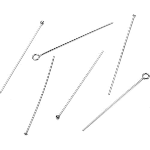 100pcs Stainless Steel Silver Tone 15 20 25 30 35 40 45 50mm Eye Pin Flat Head Pin Ball Pin Findings for DIY Jewelry Materials