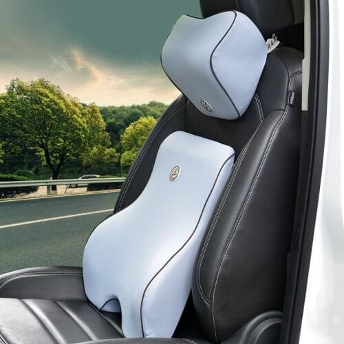 2 Pcs/set Car Pillow Seat Supports Lumbar Cushion Office Chair Fabric Breathable Memory Foam Relieve Driver Back Pain Black