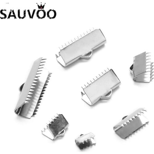 20pcs/lot Stainless Steel Ribbon Crimp Beads End Caps Tip Necklace Bracelet DIY Jewelry Connector Finding 6 8 10 13 15 20 25mm