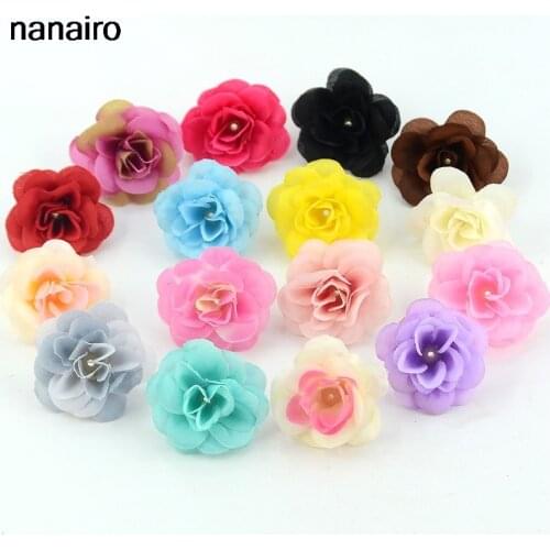 20 pcs Handmade 4.5cm Mini Artificial Silk Rose Flower Head For Wedding Decorative DIY Scrapbooking Kiss Ball Crafts Fake Flower