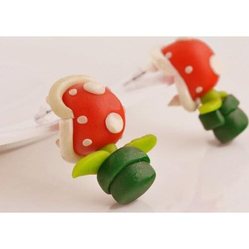2015 New Summer Style Fashion Handmade Polymer Mario Clay Piranha Plant Earring Stud Earrings for Women Aretes Oorbellen Bijoux