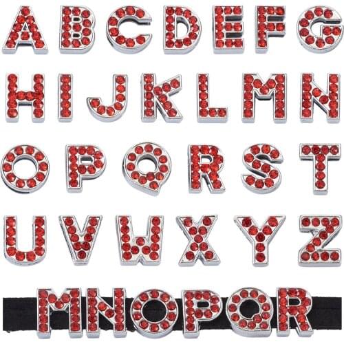52Pcs 26 Letters Red & Blue Alloy Rhinestone Slide Beads Charms for DIY Flat Bracelet Necklace Choker Jewelry Making Findings
