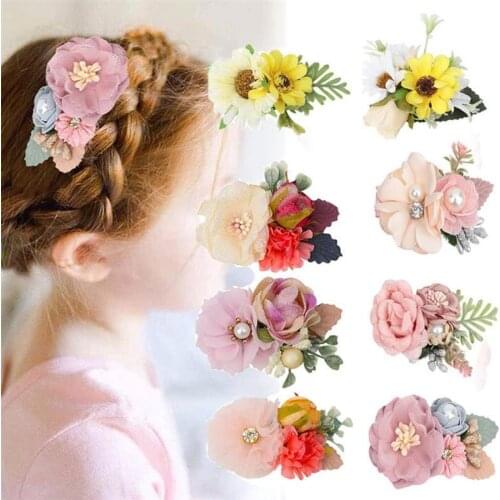 8 Pcs Artificial Flower Hairclips For Girls With Leaves Fake Foral Hair Clips Baby Headwear Hair Accessories Hair Accessories