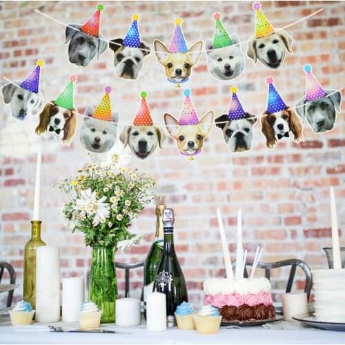 Cartoon Cat Dog Bunting Banner Flag Happy Birthday Cute Cat Dog Animals Face Banner Paper Garland Pet Birthday Theme Party Decor