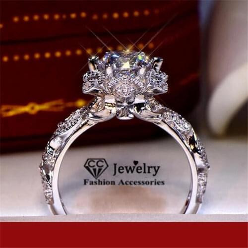 CC Wedding Rings For Women S925 Silver Stamp Hollow Flower Cubic Zirconia Vintage Fine Jewelry Bridal Promise Bague CC3135
