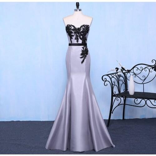 Black Appliques Silver Prom Formal Party Dress Long Sweetheart Neck Mermaid Special Occasion Dresses Custom