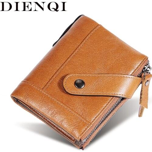 DIENQI Rfid Genuine Leather Wallets Men Slim Small Card Holder Wallet Luxury Brand Money Bag Short Purses Brown Walet For Men