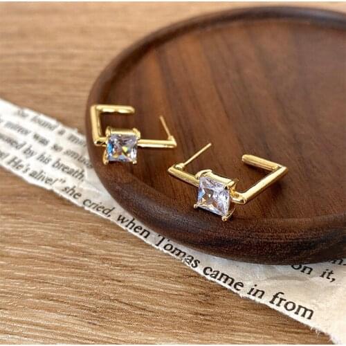 PERMIH Geometric Square Metal Gold Earrings For Women Simple Stylish Earrings Shiny Tranparent Zircon Female Earrings 2021 Trend