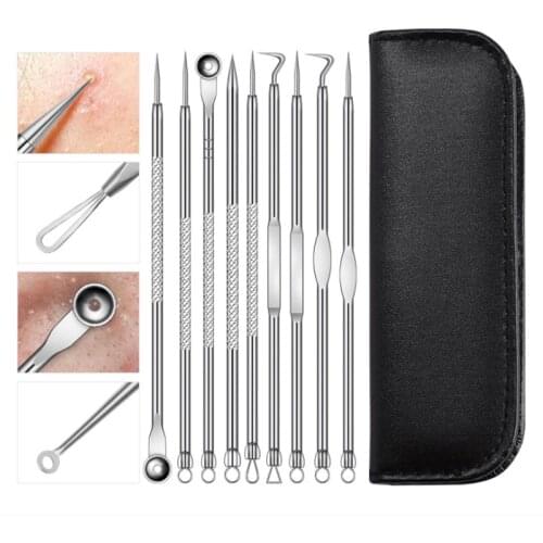 9pcs/set Blackhead Comedone Acne Pimple Blackhead Remover Extractor Tool Spoon for Face Skin Care Tool Needles Facial Pore Clean