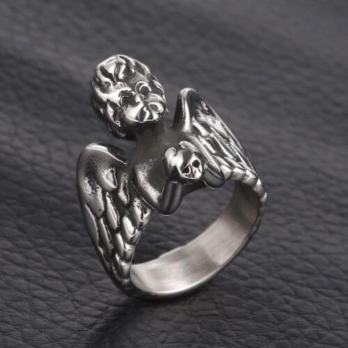 Goth Angel Baby Wing Rings for Men Women Metal Punk Hip Hop Charms Rings Jewelry Friendship Gifts 90s Style Party New