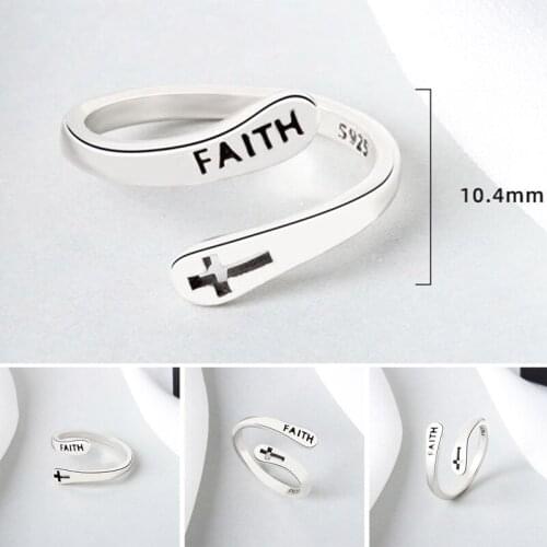 New Trendy Adjustable Ring Vintage Faith Letters Cross Opening Adjustable Rings For Women Men Christian Jewelry Gift