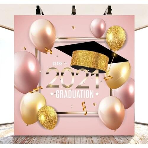 Laeacco Pink Background For Photography Balloons Graduation Party Of 2021 Bachelor Cap Poster Child Photo Backdrop Photo Studio