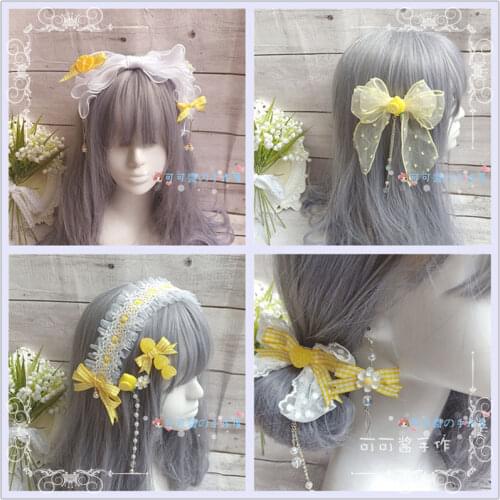 Lemon Yellow Side Clip kc soft Girl Japanese-style Handmade Hair Accessories Lolita Loli Barrettes Hair Band Headdress